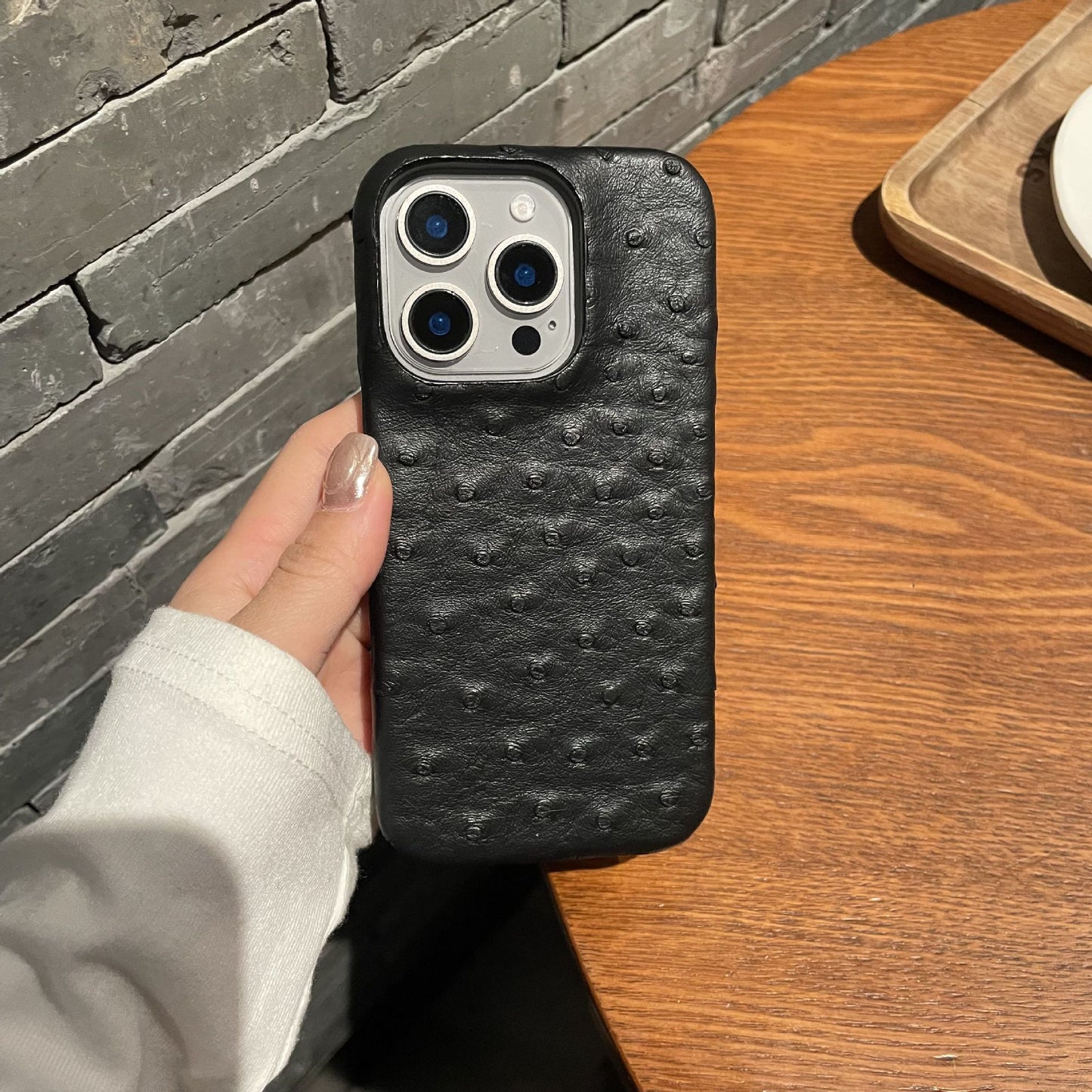 Ostrich pattern leather suitable mobile phone shell