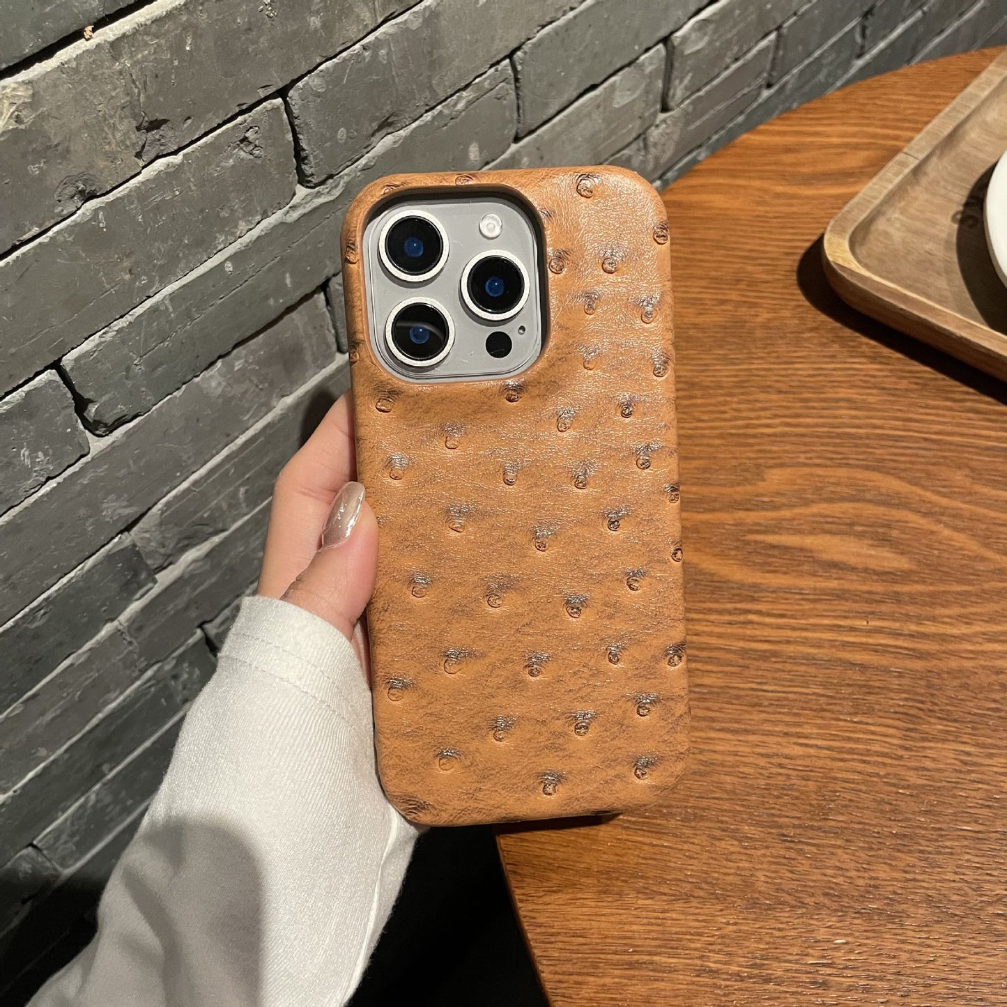 Ostrich pattern leather suitable mobile phone shell