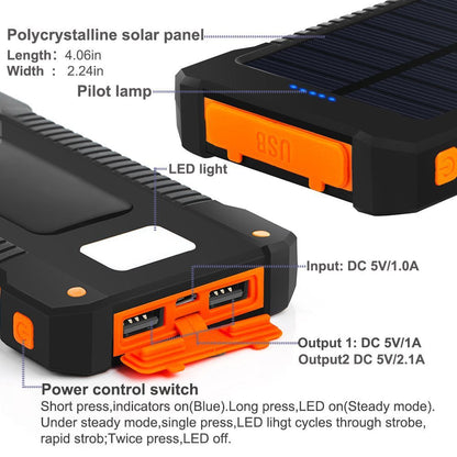 For Smartphone with LED Light Solar Power Bank Waterproof