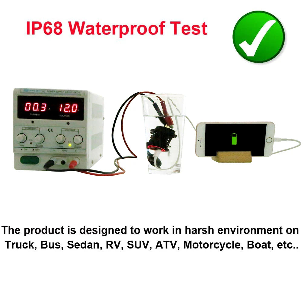 Car Charger USB Vehicle Waterproof Dual USB Charger